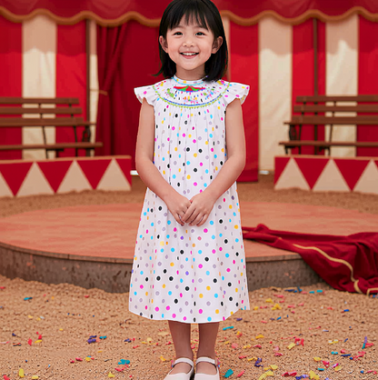 Colorful Polka Dots Angel Wing Dress Featuring CAROUSEL Hand-Smocked