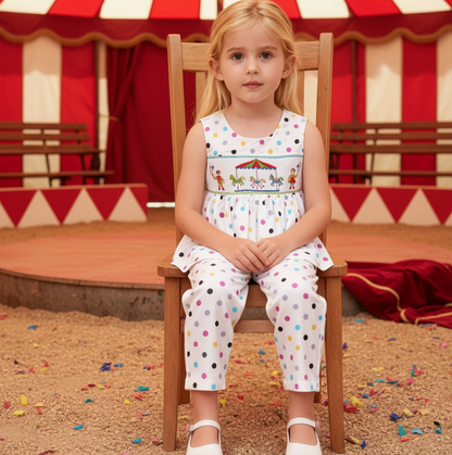 Colorful Polka Dots Sleeveless Pant set Featuring CAROUSEL Hand-Smocked