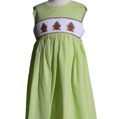 Green Frog with Heart Smocked Sleeveless Dress