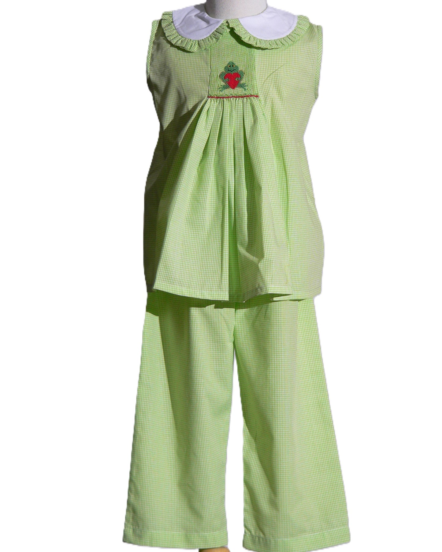 Green Frog With Heart Smocked Sleeveless Top and Pant Set