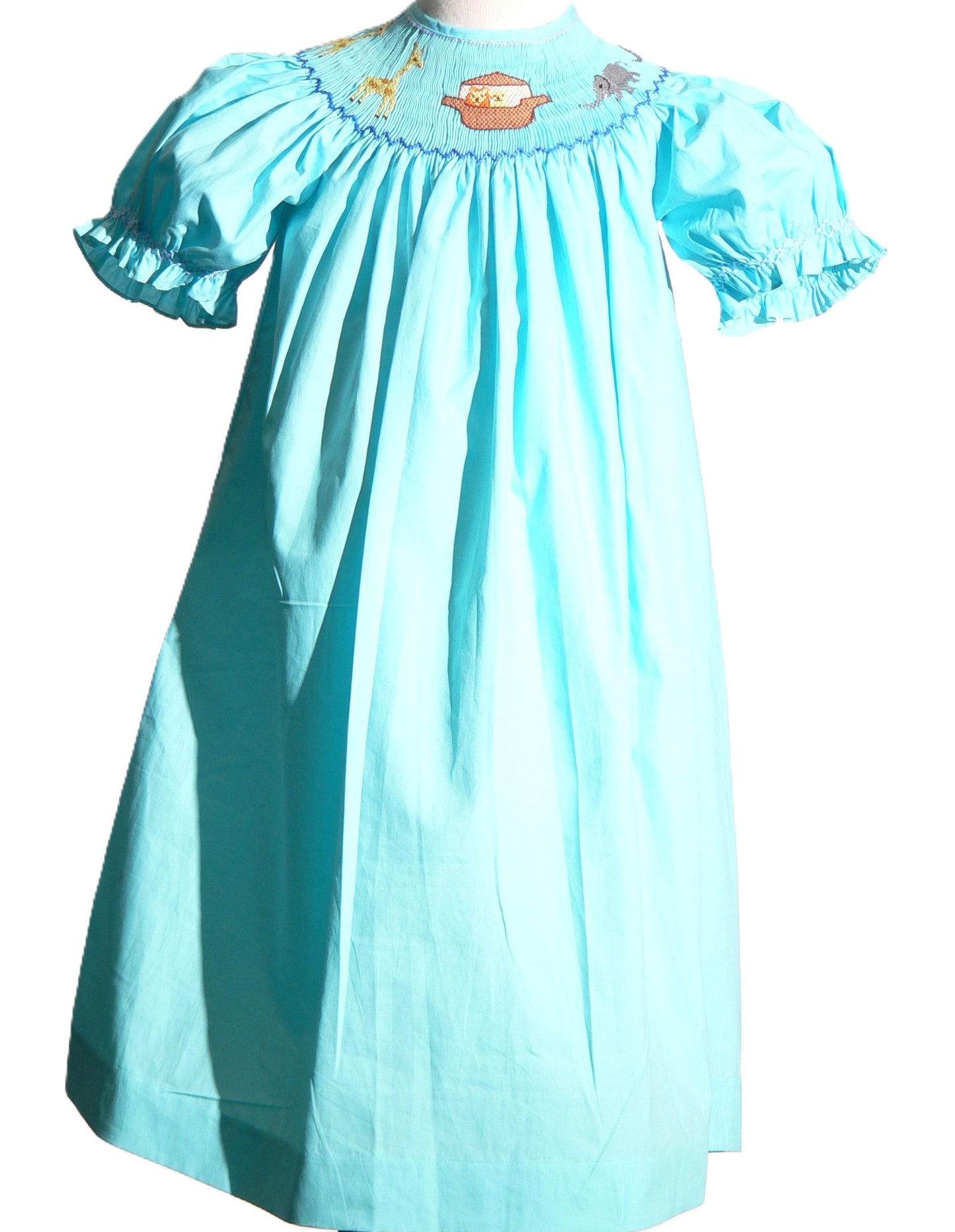 Aqua Blue NOAH Smocked Short Sleeve Bishop Dress