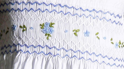 White Geometric Smocked with Flowers Sleeveless Dress