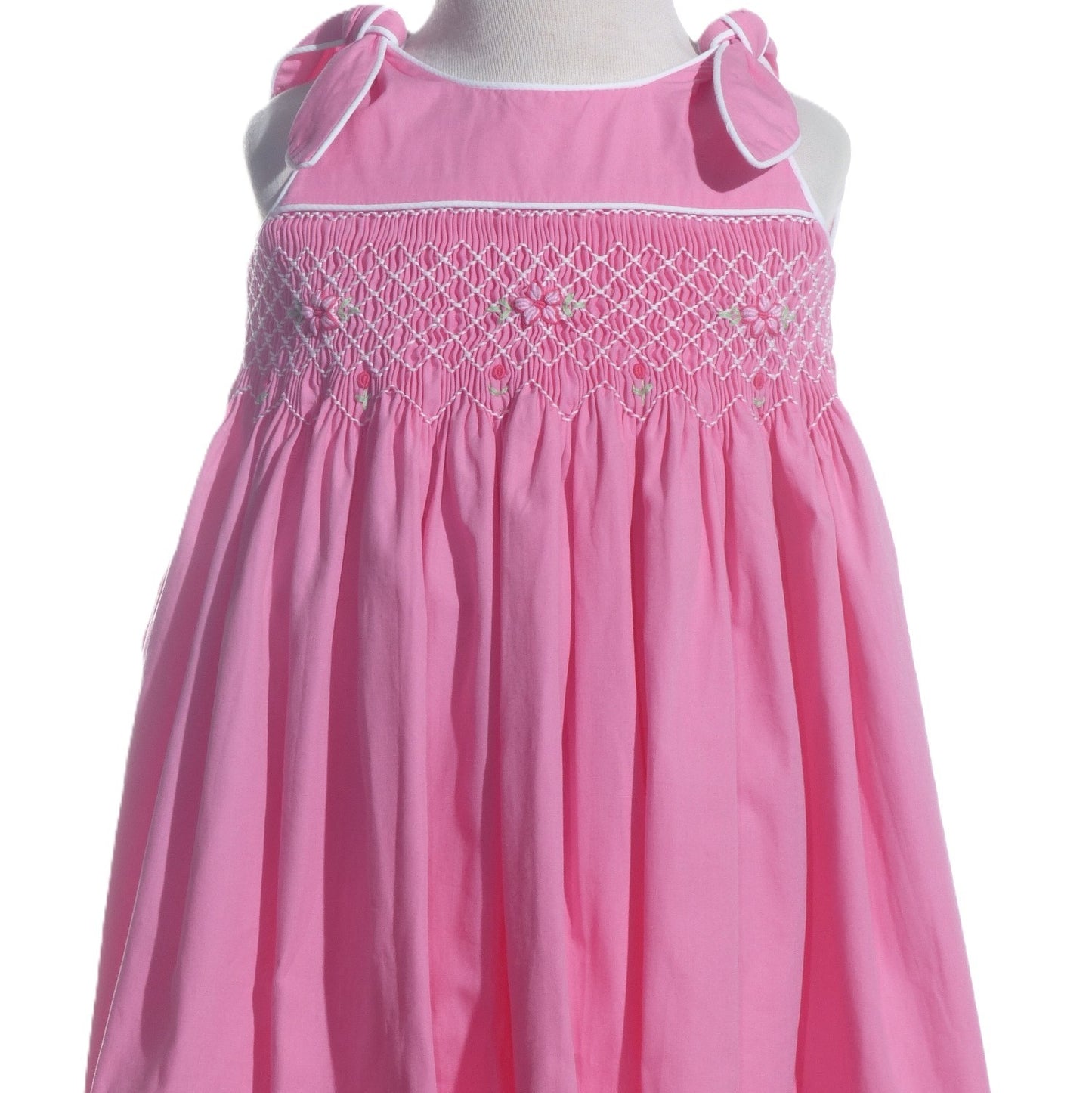Hot Pink Geometric Smocked with Roses Sleeveless Dress