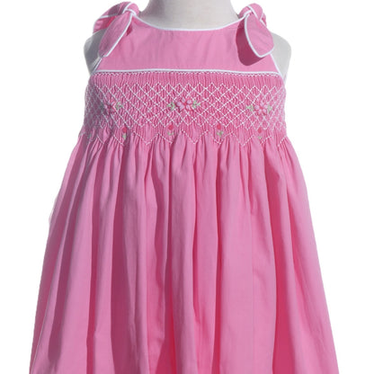 Hot Pink Geometric Smocked with Roses Sleeveless Dress