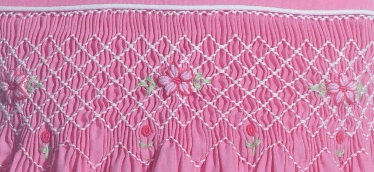 Hot Pink Geometric Smocked with Roses Sleeveless Dress