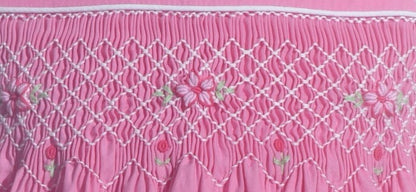 Hot Pink Geometric Smocked with Roses Sleeveless Dress