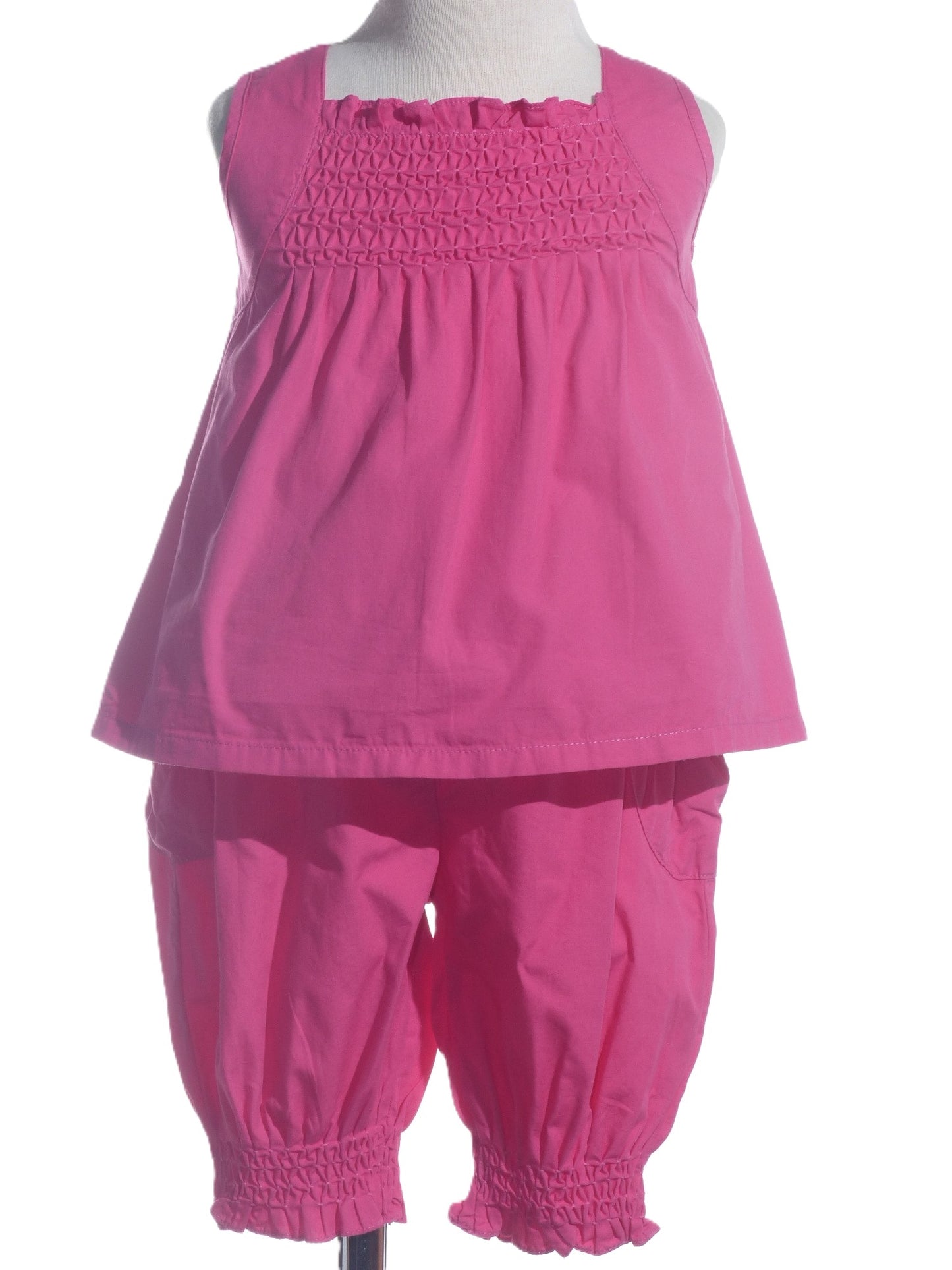 Fuchsia Geometric Smocked Sleeveless Top and Smocked Pants