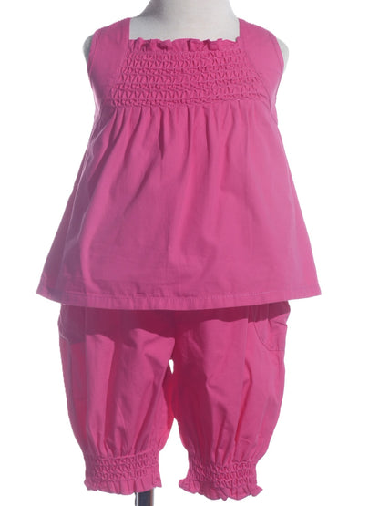 Fuchsia Geometric Smocked Sleeveless Top and Smocked Pants