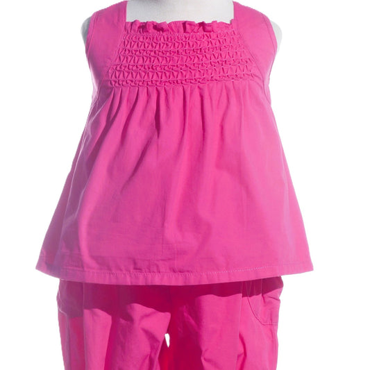 Fuchsia Geometric Smocked Sleeveless Top and Smocked Pants