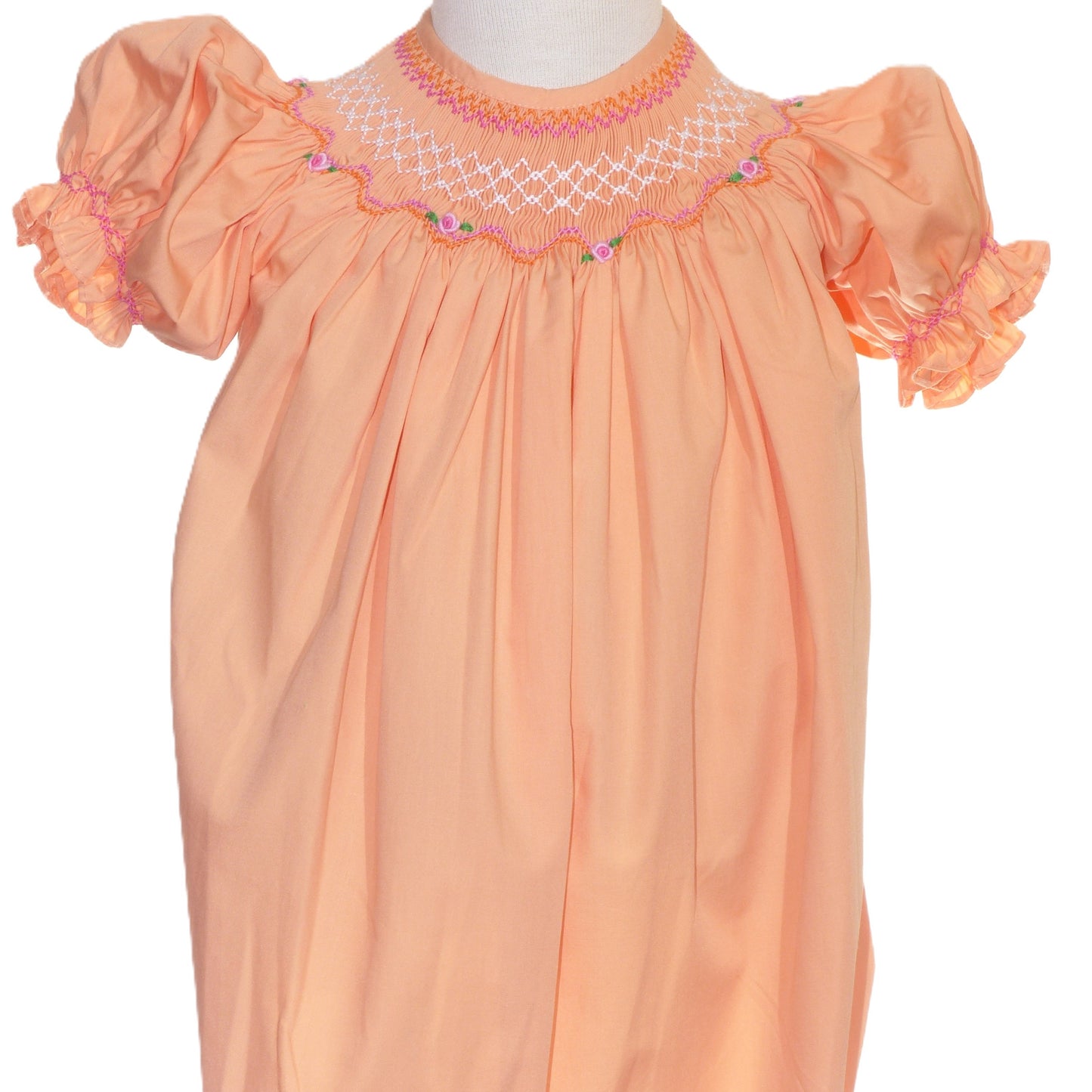 Orange Geometric Smocked With Roses Short Sleeve Bubble
