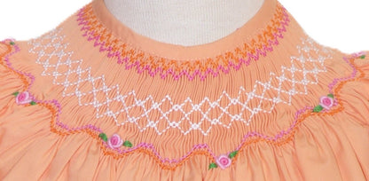 Orange Geometric Smocked With Roses Short Sleeve Bubble