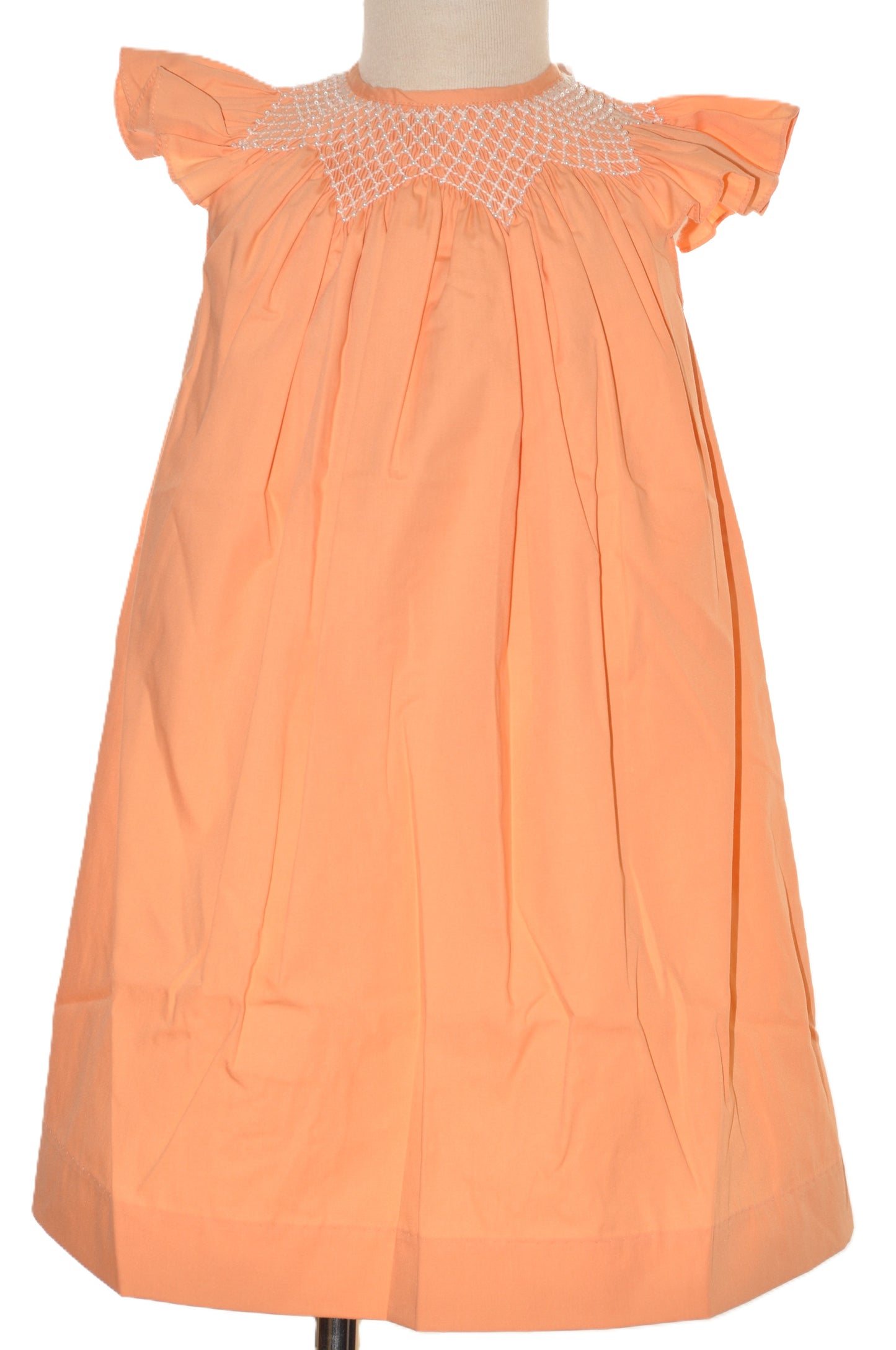 Orange Geometric Smocked With Pearls Angle Wing Sleeve Dress