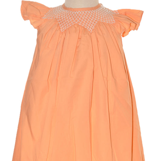 Orange Geometric Smocked With Pearls Angle Wing Sleeve Dress