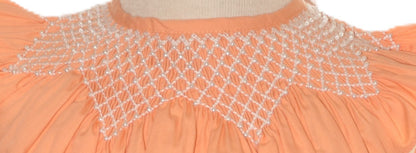 Orange Geometric Smocked With Pearls Short Sleeve Dress