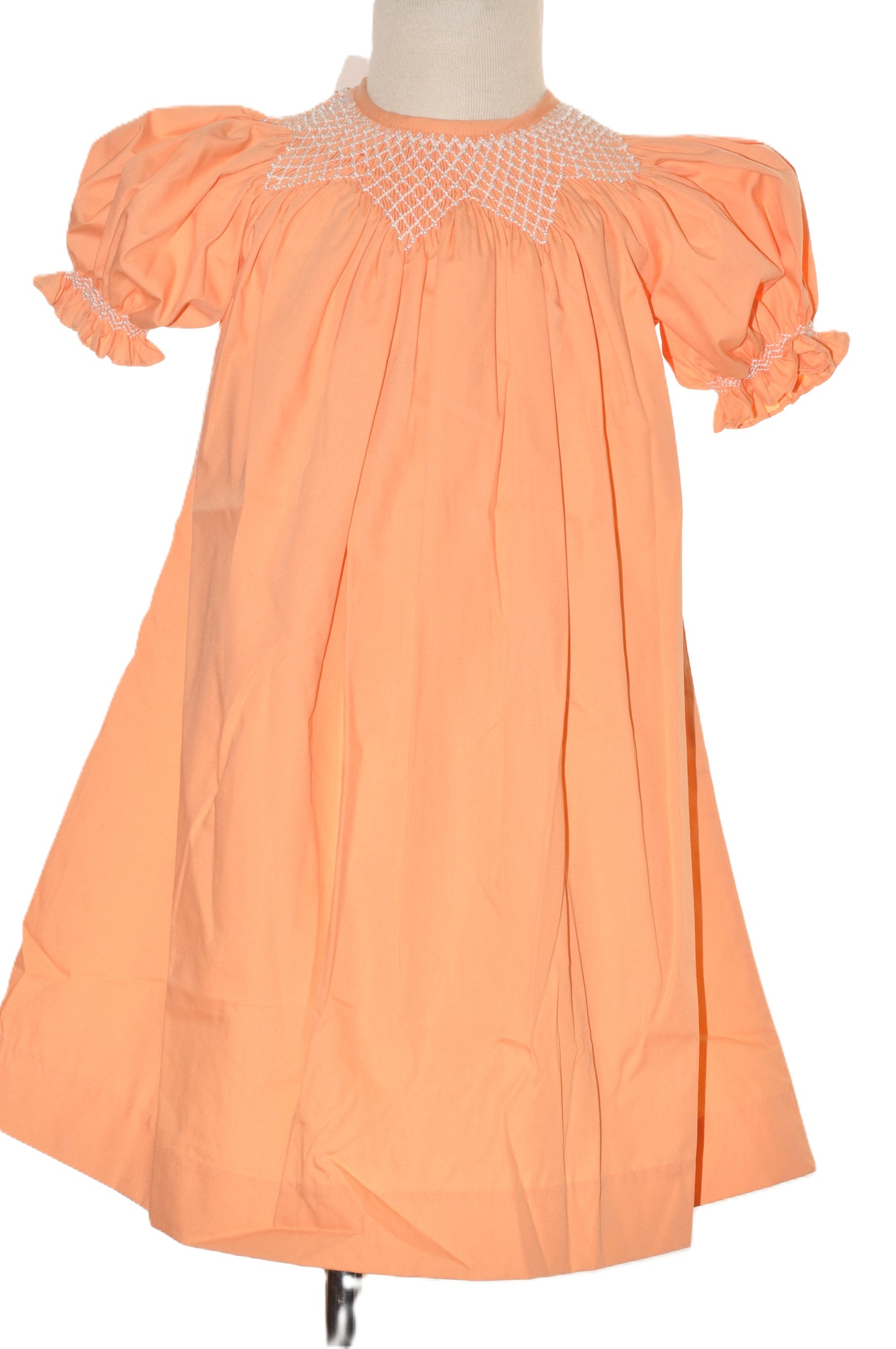 Orange Geometric Smocked With Pearls Short Sleeve Dress
