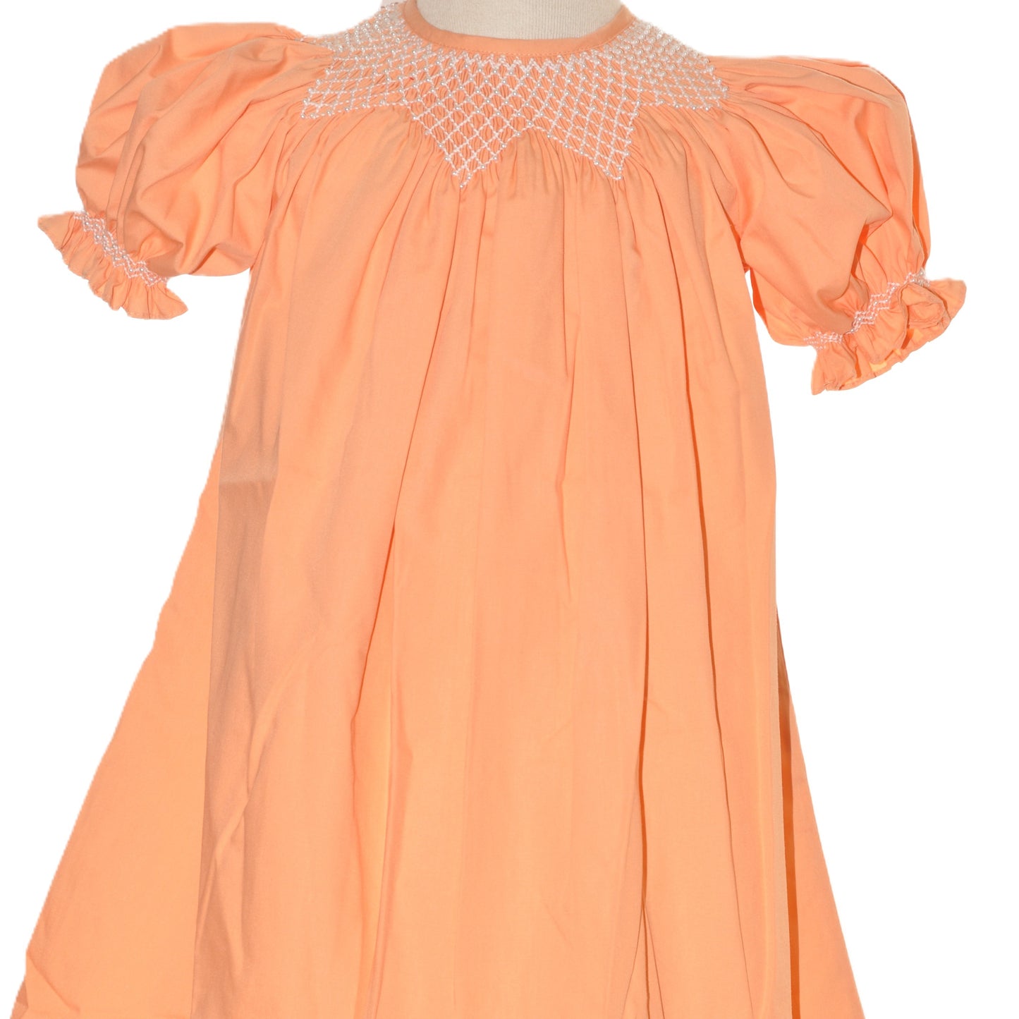 Orange Geometric Smocked With Pearls Short Sleeve Dress