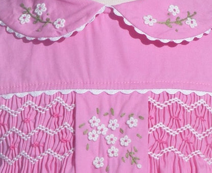 Pink Flora Smocked With Peter Pan Collar Sleeveless Dress