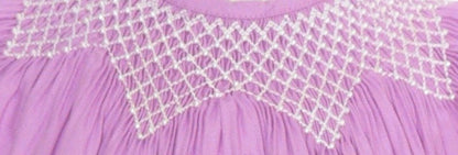 Purple Geometric Smocked With Pearls Embroidered Angel Wing Sleeve Bishop