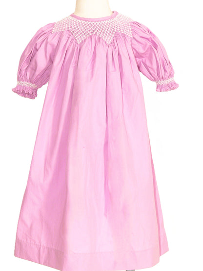 Purple Geometric Smocked with Pearl Short Sleeve Bishop Dress