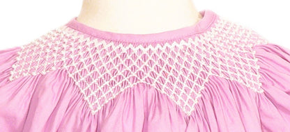 Purple Geometric Smocked with Pearl Short Sleeve Bishop Dress