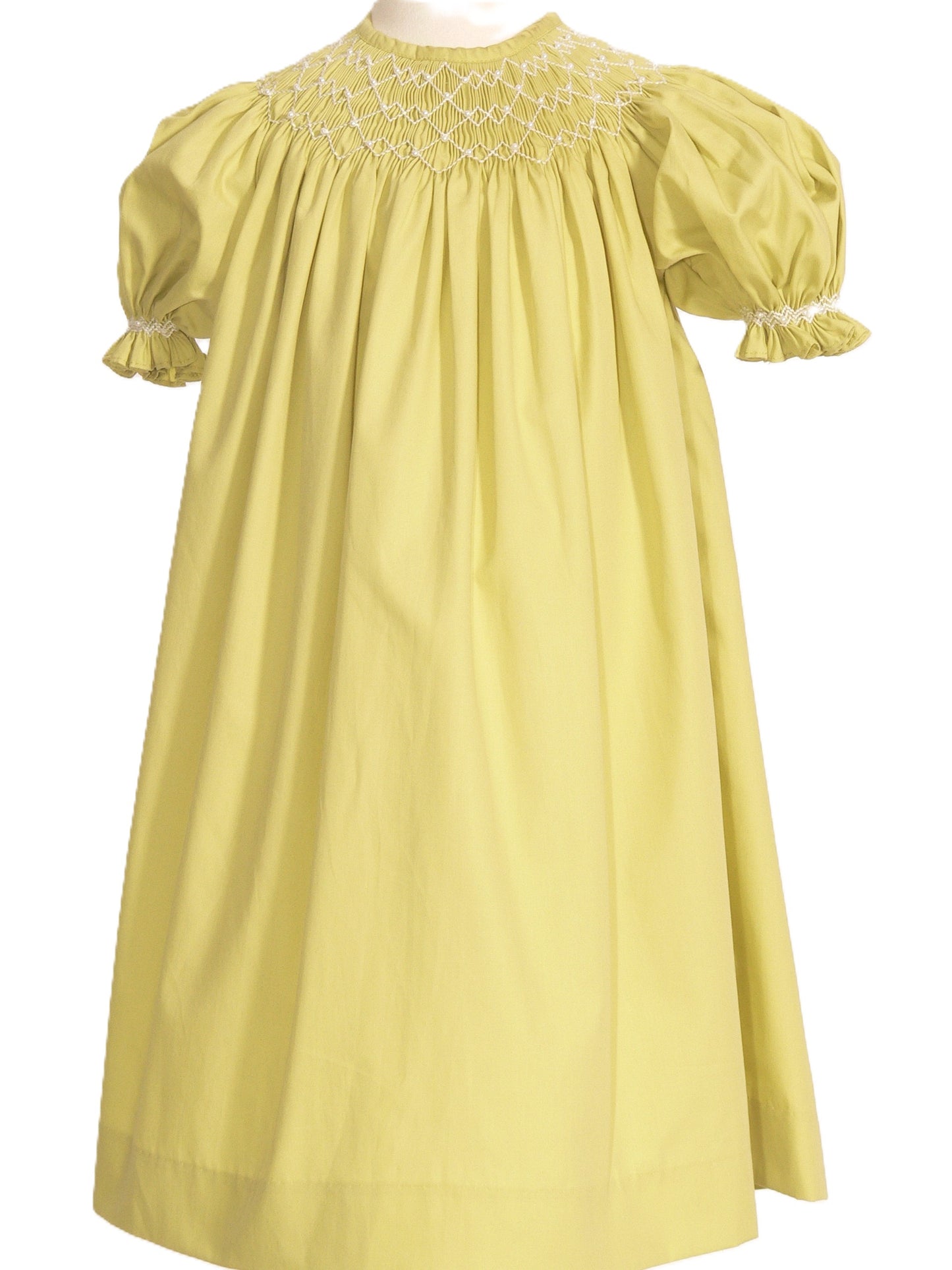 Green Geo Smocked With Pearls Short Sleeve Dress