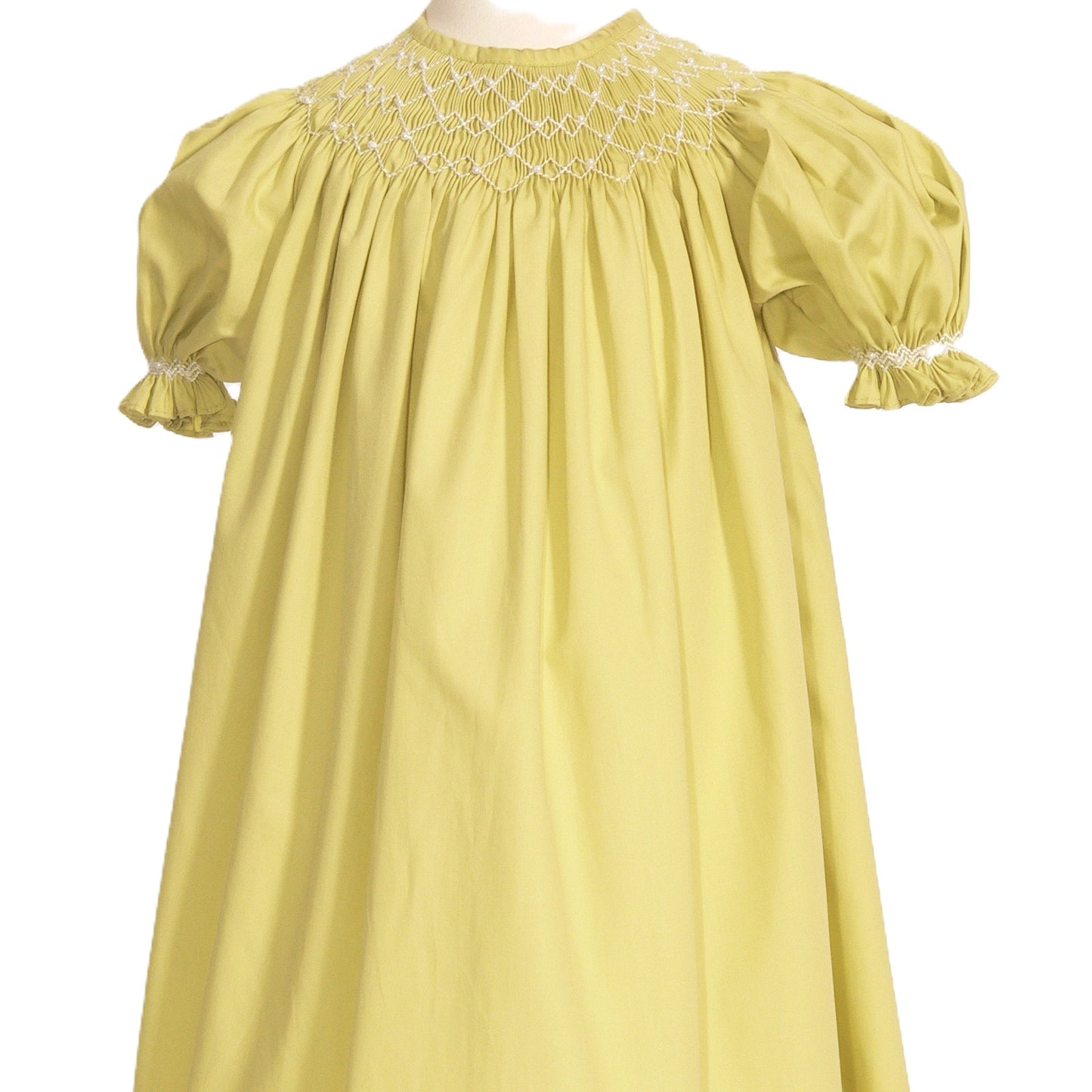 Green Geo Smocked With Pearls Short Sleeve Dress