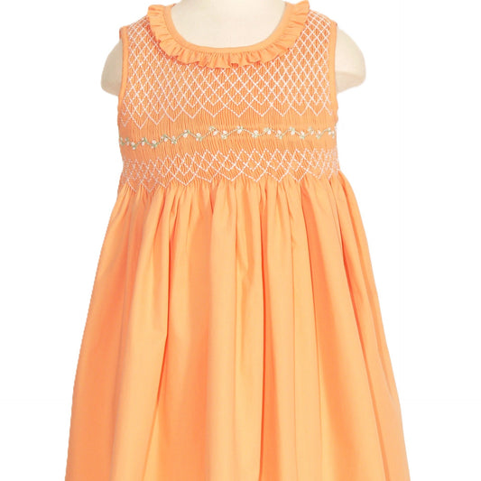 Orange Geometric Smocked with Roses Sleeveless Dress