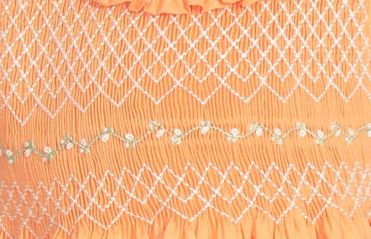 Orange Geometric Smocked with Roses Sleeveless Dress