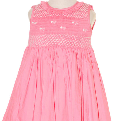 Hot Pink Geometric Smocked with Roses Sleeveless Dress