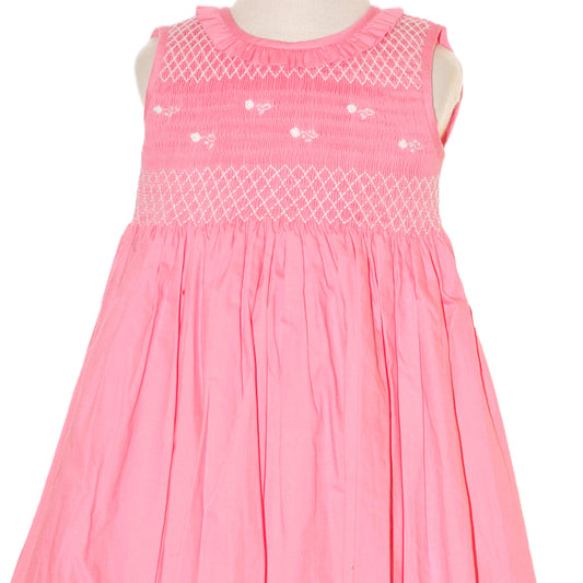 Hot Pink Geometric Smocked with Roses Sleeveless Dress