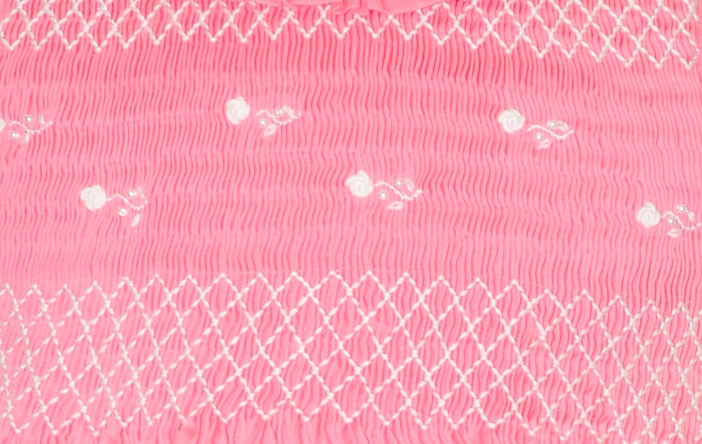 Hot Pink Geometric Smocked with Roses Sleeveless Dress