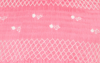 Hot Pink Geometric Smocked with Roses Sleeveless Dress