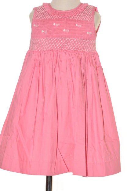 Hot Pink Geometric Smocked with Roses Sleeveless Dress