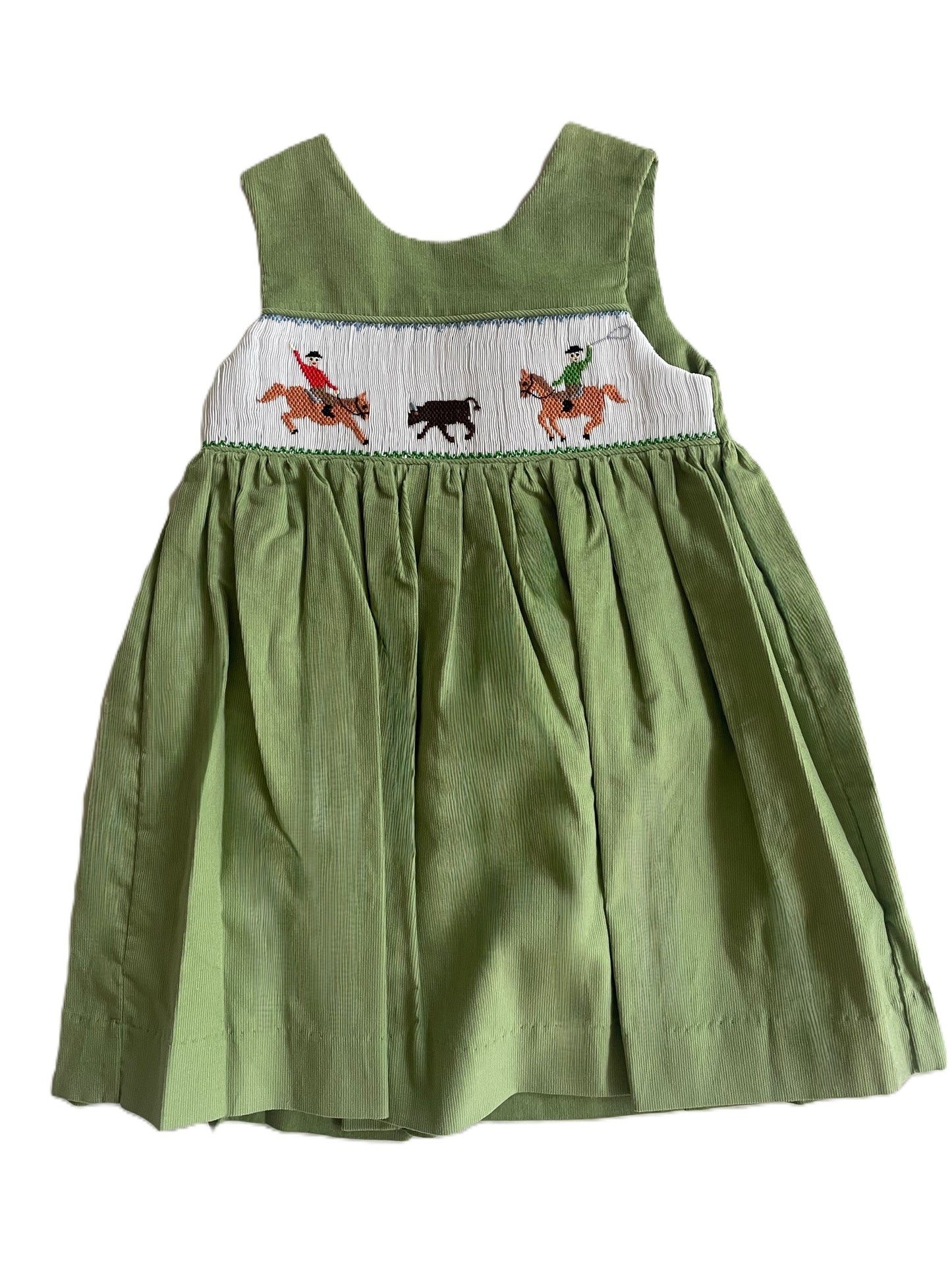 Sage Green Corduroy Rodeo Rider Smocked Dress