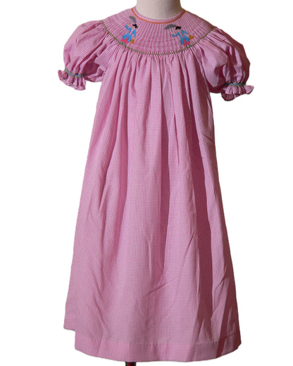 Pink Gingham MARY POPPINS Smocked Short Sleeve Bishop Dress