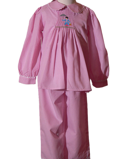 Pink Gingham MARY POPPINS Smocked Long Sleeve Pant Set