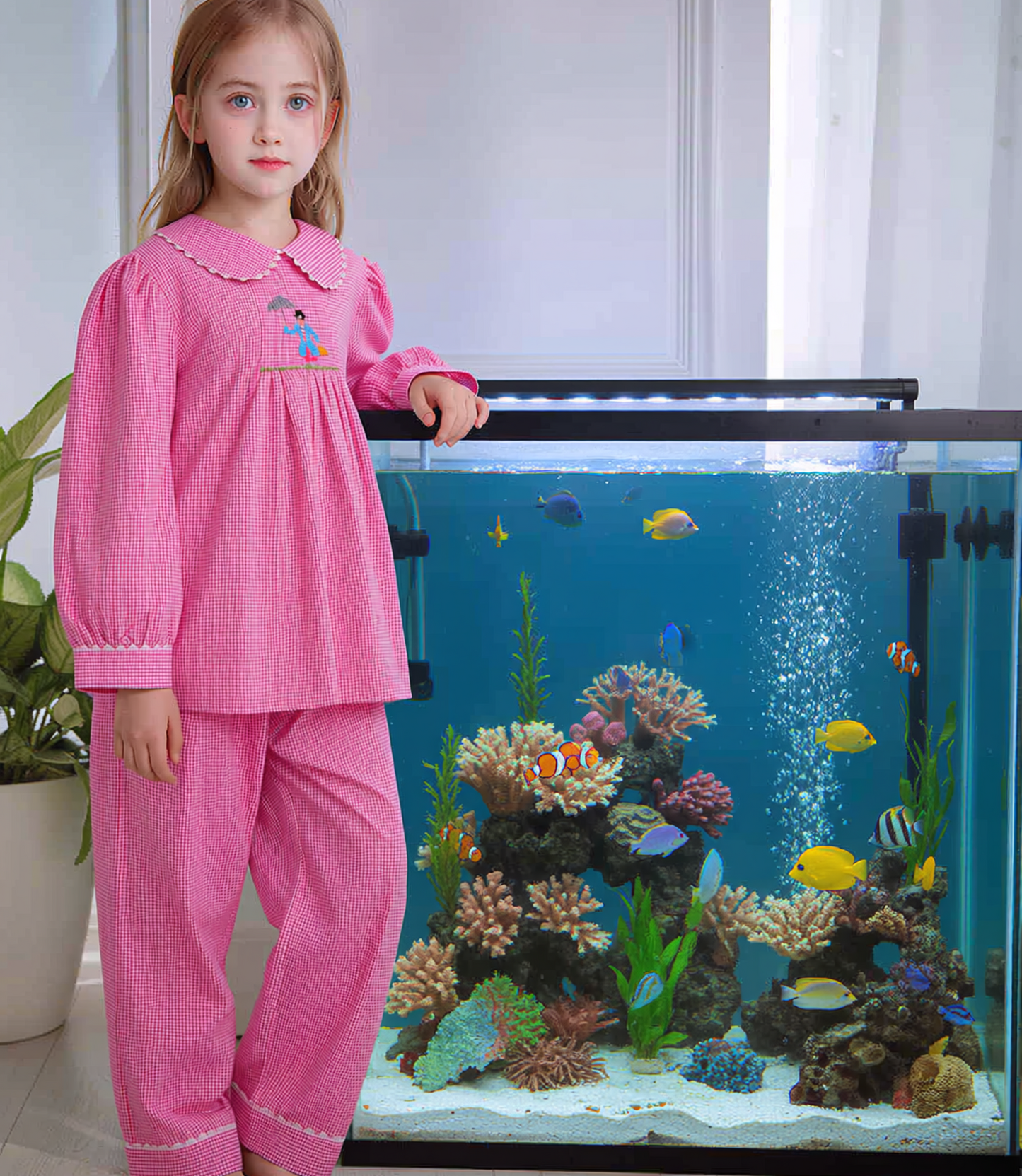 Pink Gingham MARY POPPINS Smocked Long Sleeve Pant Set