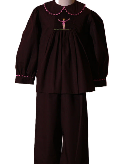 Brown Long Sleeve Pant Set Featuring BALLERINA Hand-Smocked