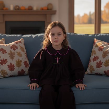 Brown Long Sleeve Pant Set Featuring BALLERINA Hand-Smocked