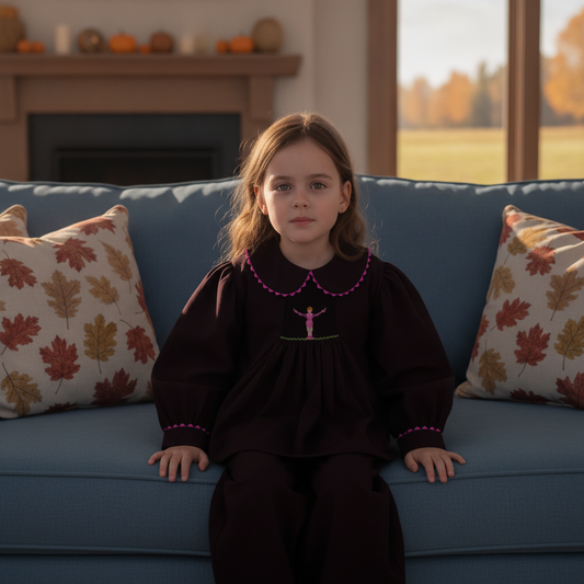 Brown Long Sleeve Pant Set Featuring BALLERINA Hand-Smocked