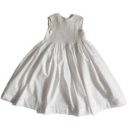 White Geometric Smocked with Pearls & Flowers Sleeveless Dress