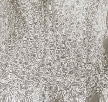 White Geometric Smocked with Pearls & Flowers Sleeveless Dress