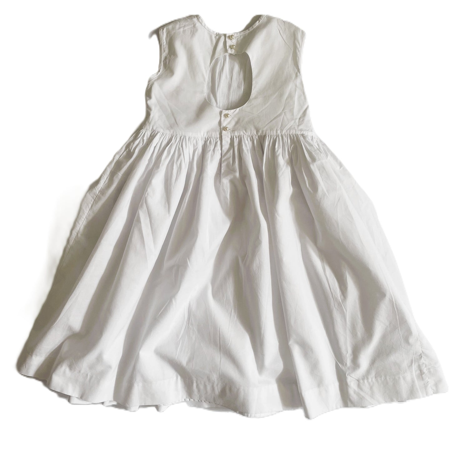 White Geometric Smocked with Pearls & Flowers Sleeveless Dress