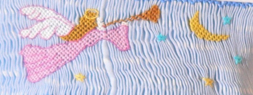 Light Blue Polka Dot Angel Smocked Short Sleeve Romper