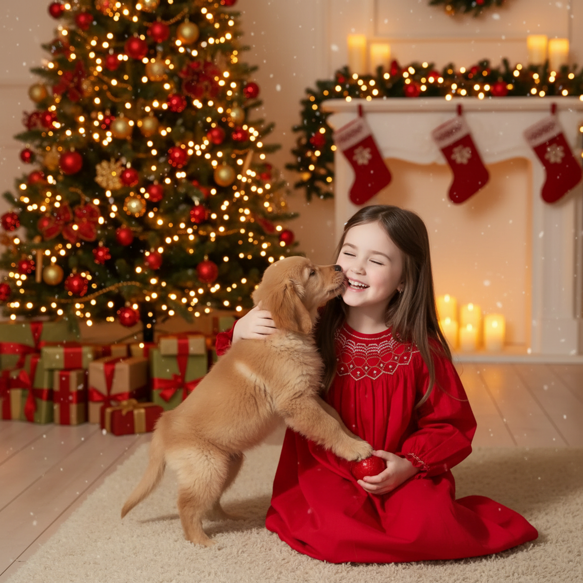 Red Geometric Smocked With Long Bishop Sleeve Dress