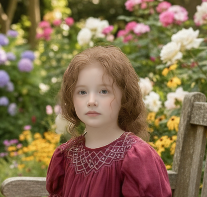 Pink Corduroy Geo Smocked With Roses Short Sleeve Bishop Dress