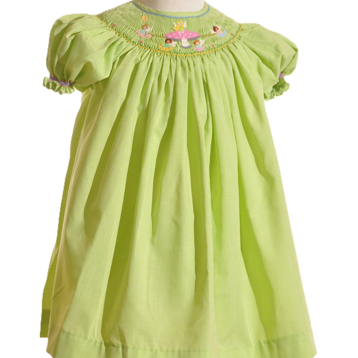 Green Giangham Mushroom Faries Smocked Short Sleeve Short Set