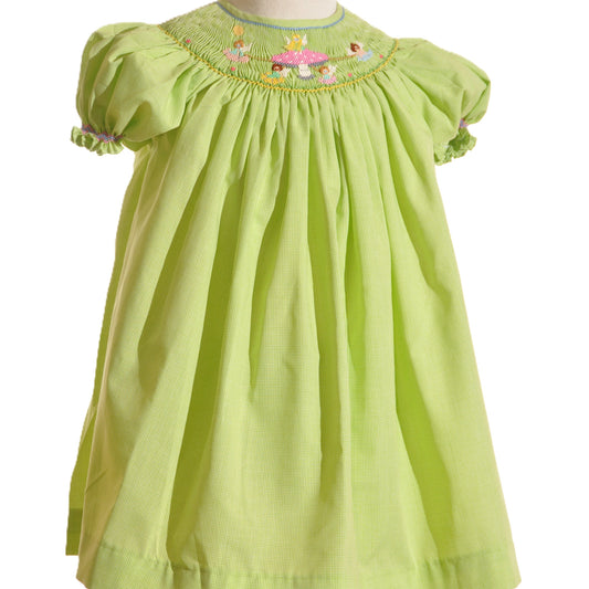 Green Giangham Mushroom Faries Smocked Short Sleeve Short Set