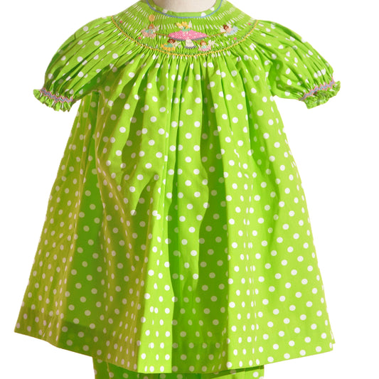 Green Mushroom Faries Smocked Short Sleeve Short Set