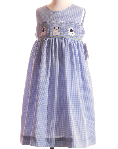 Blue Gingham Sleeveless Bishop Featuring PUPPIES Hand-Smocked